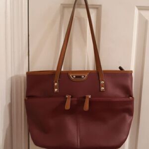Burgundy/ tan purse 